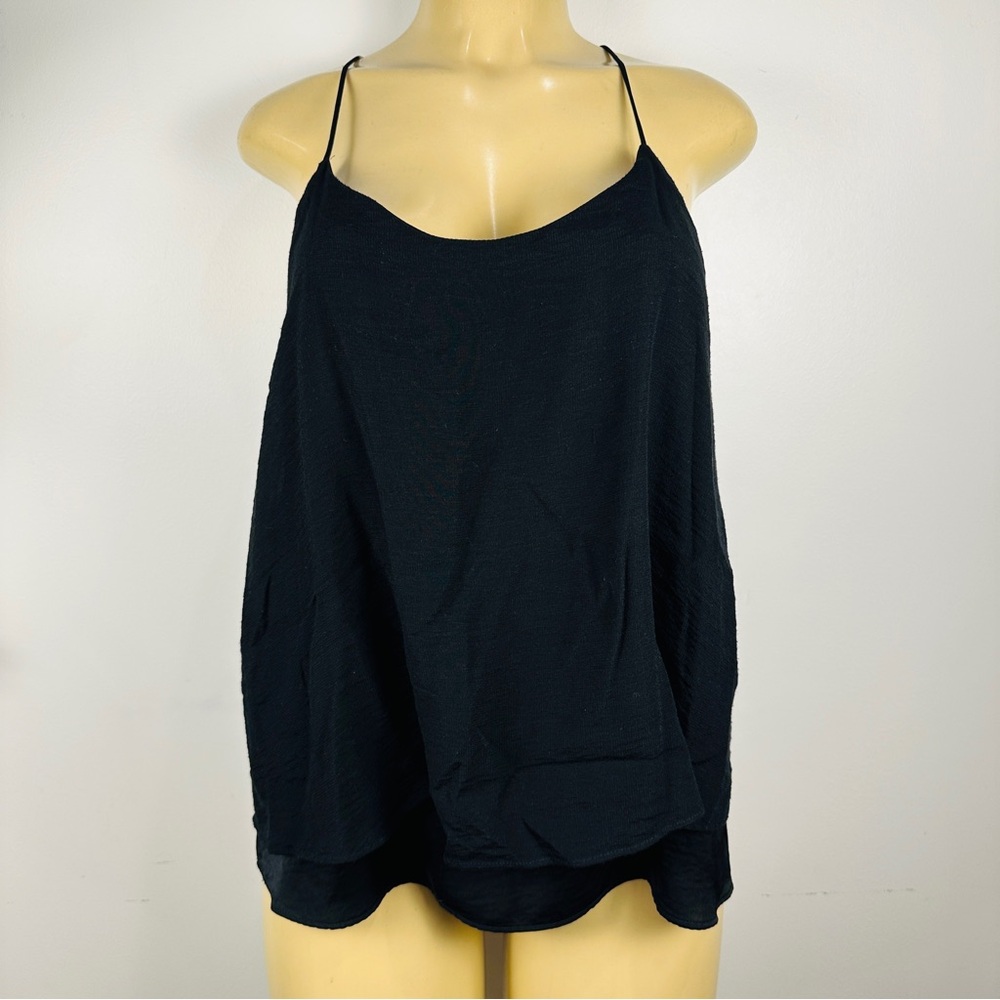 Banana Republic Racerback Swing Cami Top Sz M Black Spaghetti Straps Tiered